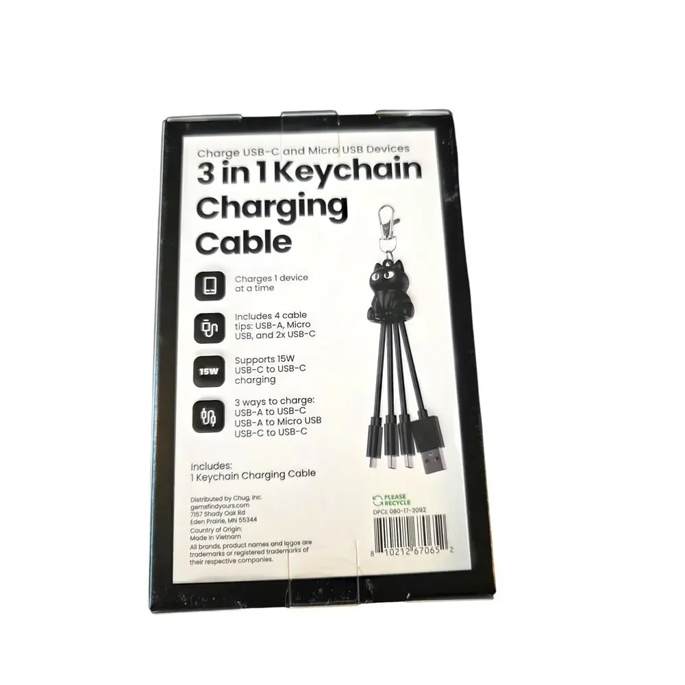 GEMS Figural Keychain Charger Cable Black Cat Halloween NEW